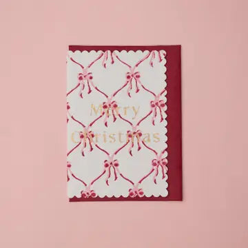 Christmas Hand Block Printed Card - Bows Christmas Pudding