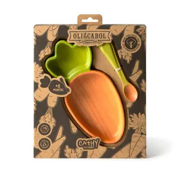 Cathy the Carrot Rubberwood Baby Bowl & Spoon
