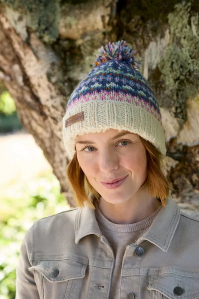 Pachamama Alaska Roll Back Bobble Beanie Cream/Denim