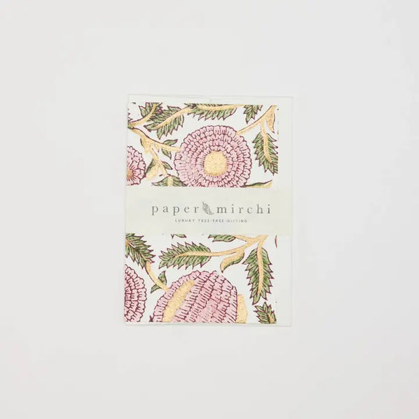Hand Block Printed Greeting Card - Marigold Glitz Blush