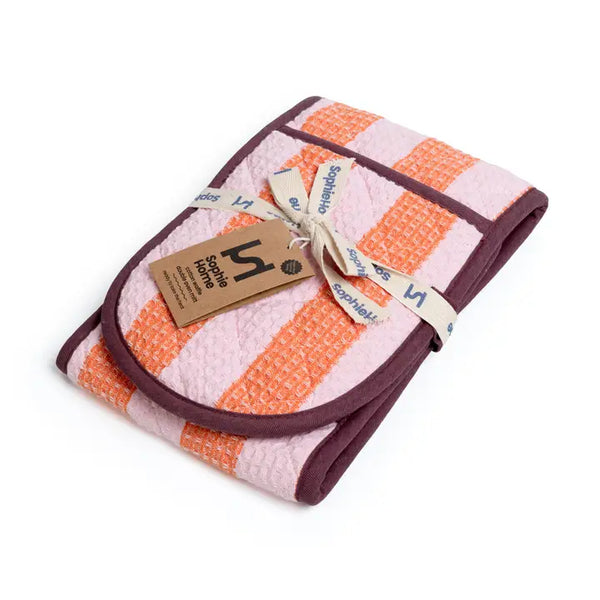 Cotton Double Oven Glove: Striped Pink & Orange