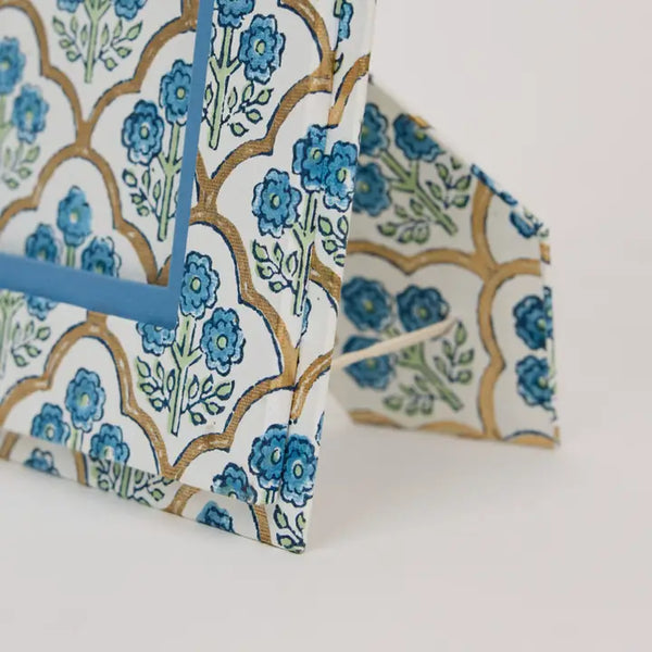 Block Printed Picture Frame (5x7) - Trellis Indigo