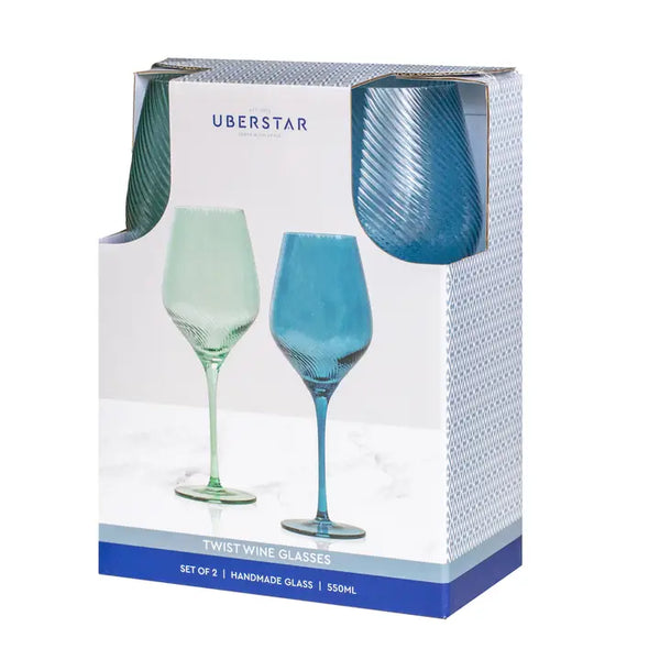 Twist Coloured Wine Glasses - Set of 2 - Blue/Green