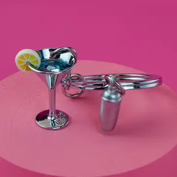 Metalmorphose Keyring - Silver Cocktail Glass & Shaker