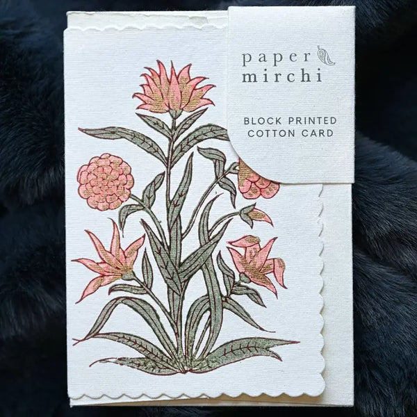 Hand Block Printed Greeting Card - Kamal Coral
