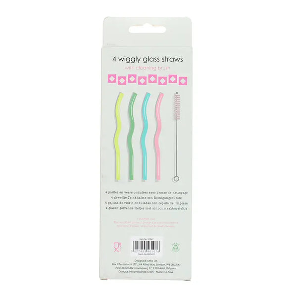 Wiggly Multi Coloured Set of 4 Glass Straws