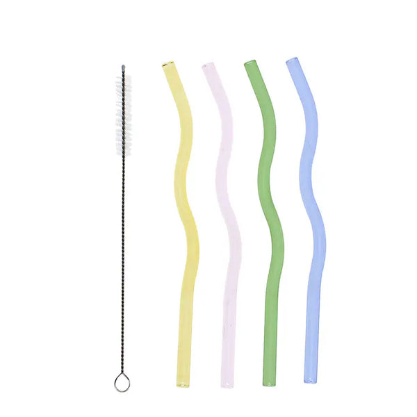 Wiggly Multi Coloured Set of 4 Glass Straws