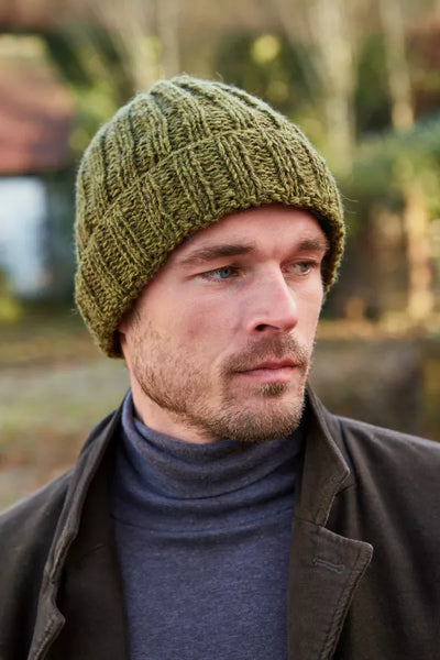 Pachamama Mens Shetland Roll Back Beanie - Moss