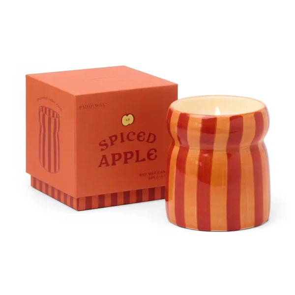 Cabana  Striped Ceramic Candle - Spiced Apple