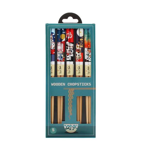 Wooden Chopsticks - Beckoning Cats