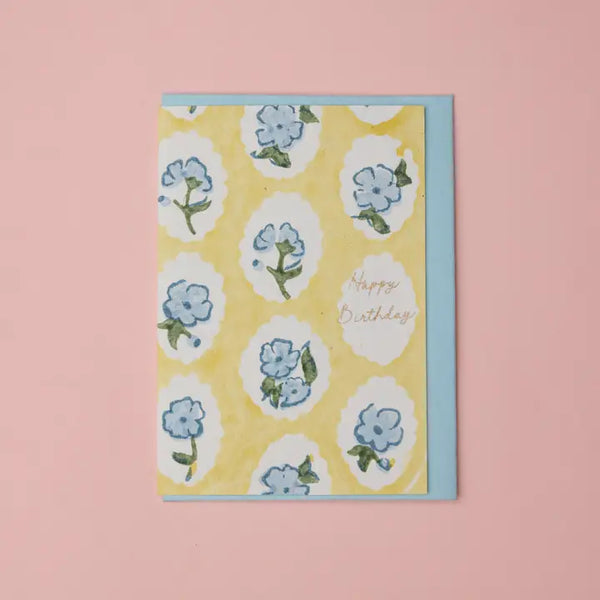 Hand Block Printed Birthday Card - Scallop Tiles Alaska