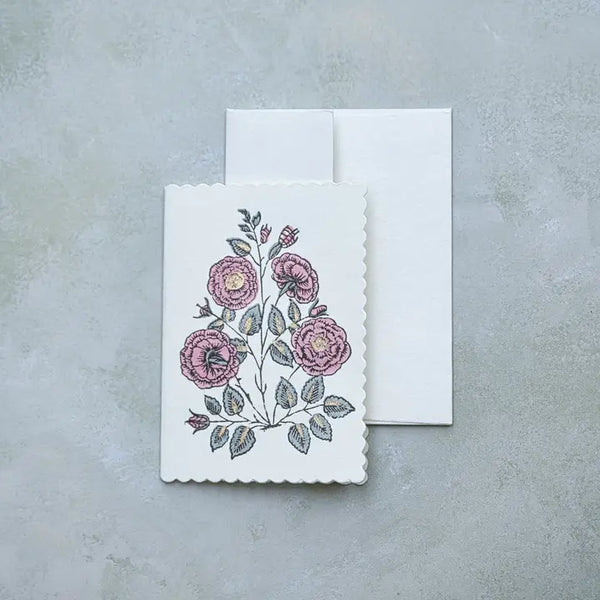 Hand Block Printed Greeting Card - Gulab Dusky Pink