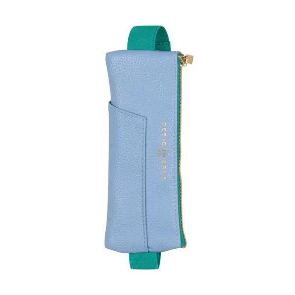 Vegan Leather Pen Pouch - Light Blue + Green