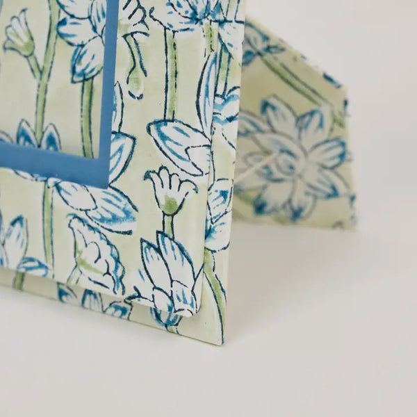 Block Printed Picture Frame (5x7) - Lotus Indigo