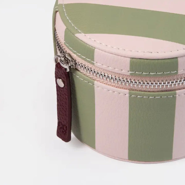 Pink/Green Stripe Round Jewellery Box