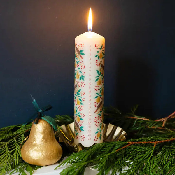 Partridge & Pear Advent Pillar Candle