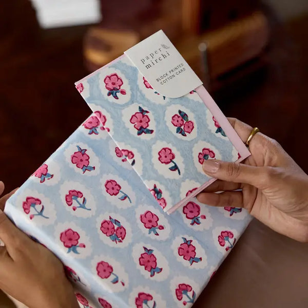 Hand Block Printed Greeting Card - Gc Scallop tile Pink Sorbet