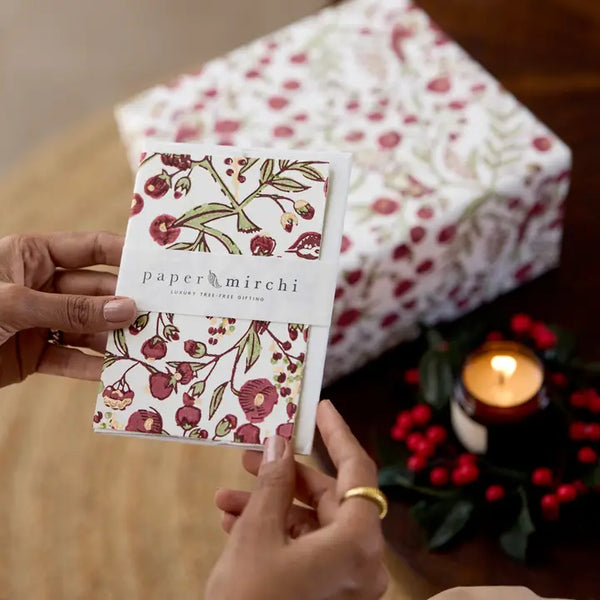 Hand Block Printed Greeting Card - Songbird Scarlet