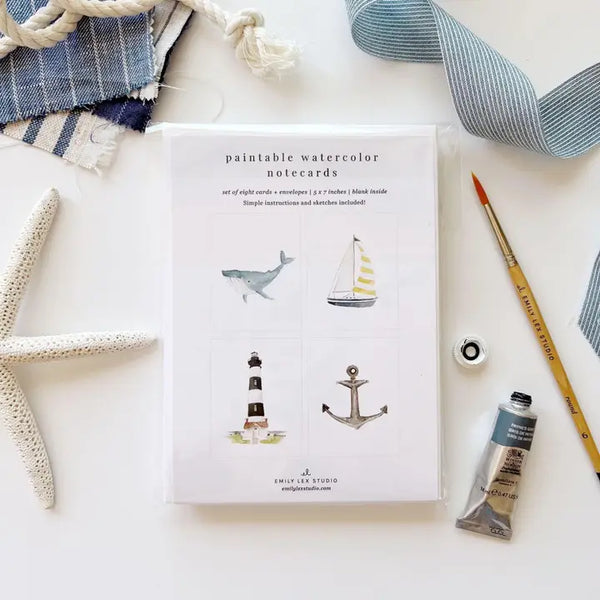 Paintable Watercolour Notecard Set - Seaside