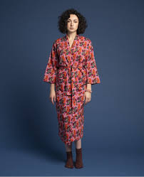 Les Touristes Long Cotton Bathrobe - Split Pink Orange