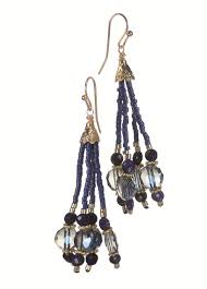 Seed Bead Drop Irridescent & Navy Crystal Earrings