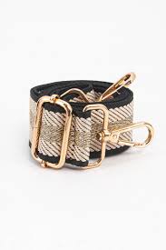 Woven Cream Gold & Glitter Stripe Print Bag Strap