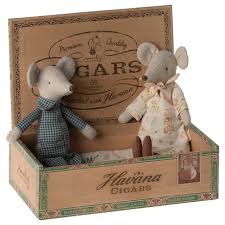 Maileg Grandma & Grandpa Mice in Cigar Box