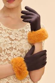 Powder Bettina Faux Suede Gloves - Chocolate & Mustard