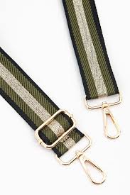 Woven Khaki & Gold Stripe Print Bag Strap