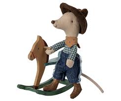 Maileg Cowboy Mouse on Rocking Horse - Little Brother