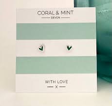 Mini Heart Studs - Emerald Sparkle Green