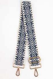 Woven Navy & Silver Geometric Metallic Print Wide Bag Strap