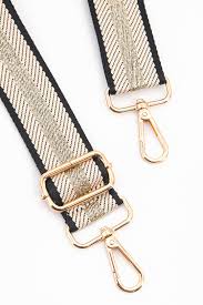 Woven Cream Gold & Glitter Stripe Print Bag Strap