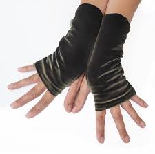 Velvet Wristees Fingerless Gloves - Olive Green