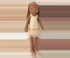 Maileg Chocolate Brown Bunny with Cream Ballet Dress - Size 2