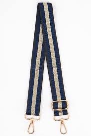 Woven Navy & Glitter Stripe Print Bag Strap