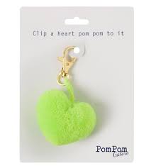 Neon Lime Heart Pom Pom Clip