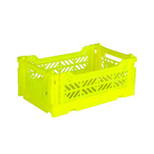 Mini Folding Stackable Storage Crate - Neon Yellow