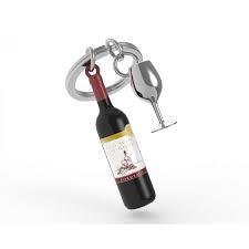 Metalmorphose Keyring - Wine Bottle & Glass