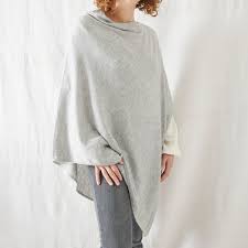 Soft Fine Knit Merino Wool Cowl Poncho - Light Grey