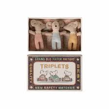 Maileg Triplets Baby Mice in Matchbox - Checker