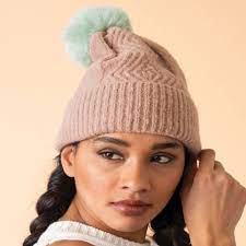 Powder Ingrid Bobble Hat - Taupe/Aqua