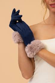 Powder Bettina Faux Suede Gloves - Navy & Taupe