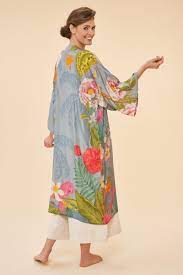 Powder Tropical Flora and Fauna Kimono Gown in Lavender