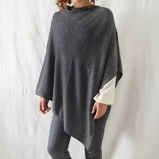 Soft Fine Knit Merino Wool Cowl Poncho - Dark Grey