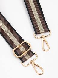 Woven Tan & Glitter Stripe Print Bag Strap