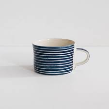 Musango Large Sgraffito Stripe Blue Mug