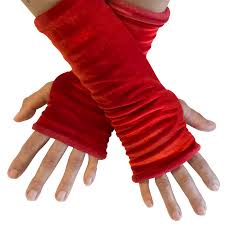 Velvet Wristees Fingerless Gloves - Scarlett Red