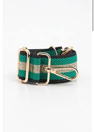 Woven Green Gold & Glitter Stripe Print Bag Strap