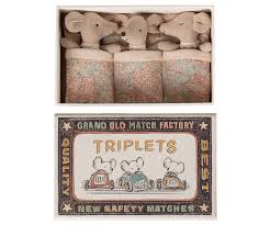 Maileg Triplets Baby Mice in Matchbox - Checker